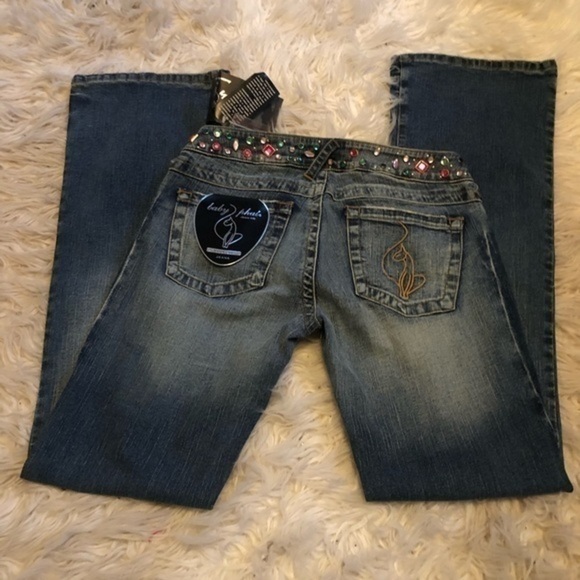 NWT Baby Phat boot cut Rhinestone sparkle embroidered pocket blue jeans sz 5 - Picture 14 of 16